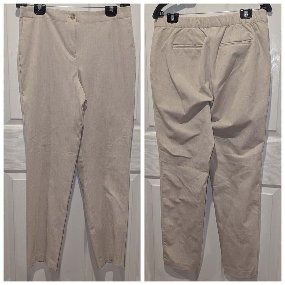 J.Jill Beige Linen-Look Stretch Ankle Pants Size 8 Quiet Luxury Minimalist